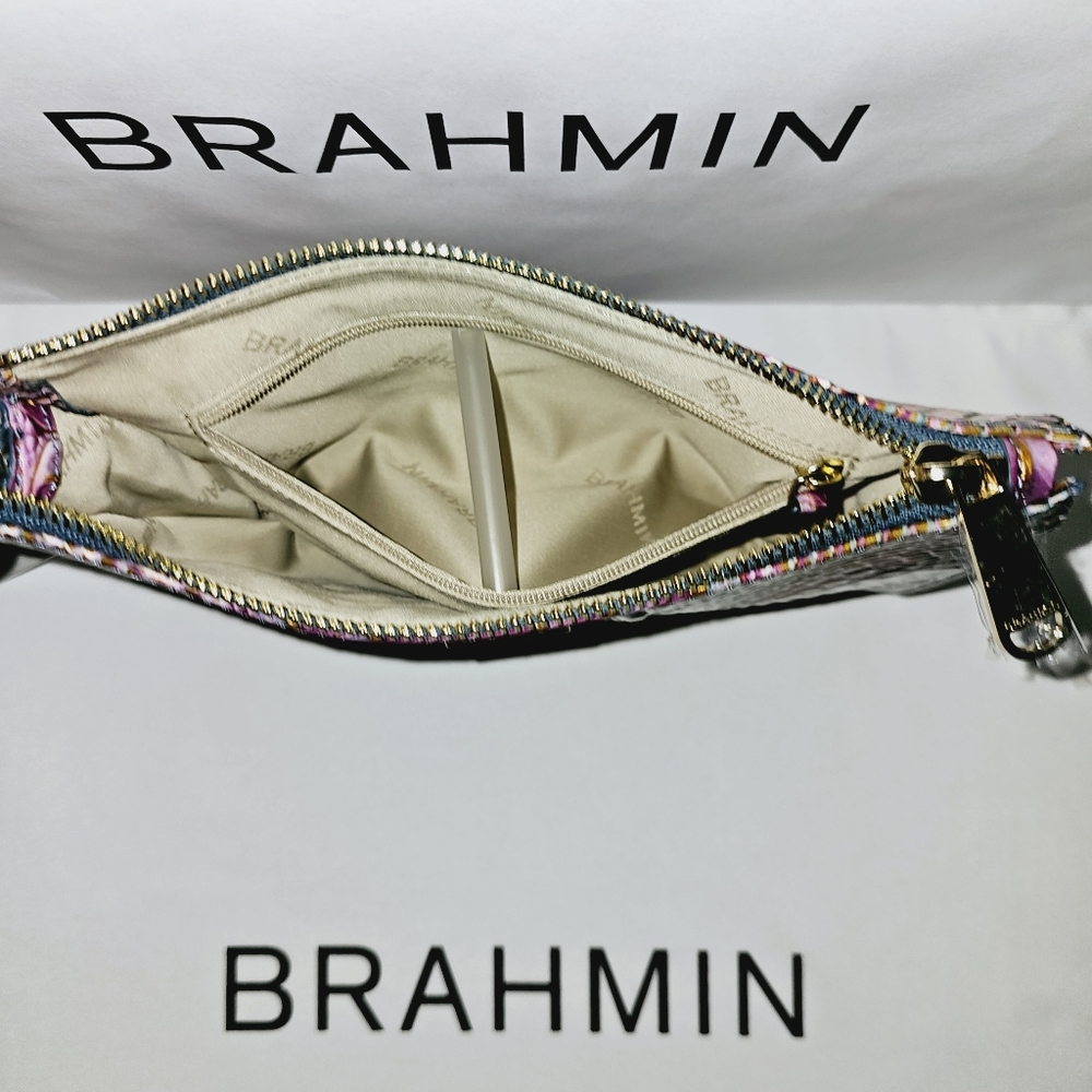 Brahmin Purple Brown Embossed Leather Wristlet Clutch - Picture 11 of 16